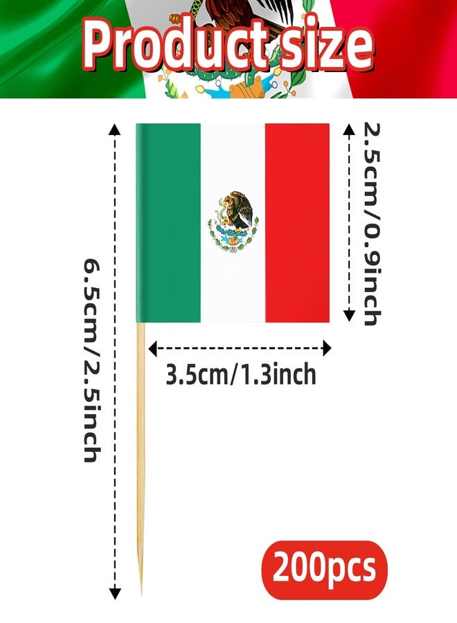 Geodurn 200 Pcs Small Mexico Flag Toothpick Toppers Picks, Mini Mexican Cupcake Flags on Wooden Sticks for Cinco de Mayo, Independence Day, Patriotic Parties, Drinks, Cocktails, Desserts and Table Decorations - Image 2